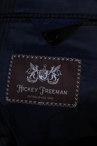 Hickey Freeman Mens Wool Striped Print Buttoned Blazer Jacket Blue Size EUR38