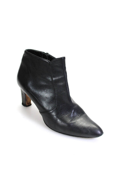 Manolo Blahnik Womens Point Toe Stiletto Ankle Boots Black Leather Size 36.5 6.5
