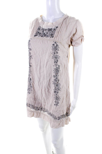 Roberta Freymann Womens Brown Cotton Floral Short Sleeve A-Line Dress Size S