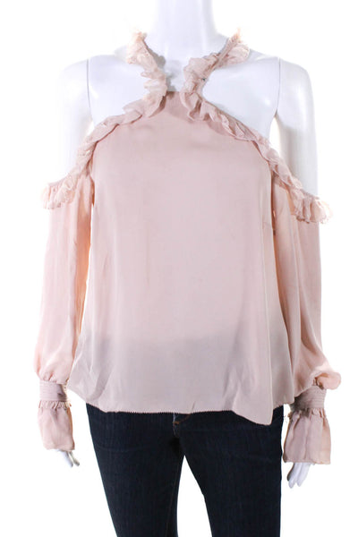 Intermix Womens Silk Chiffon Cold Shoulder Long Sleeve Blouse Top Pink Size M