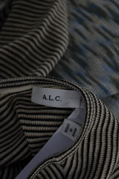 ALC Women's Round Neck Long Sleeves Cropped Blouse Beige Stripe Size XS