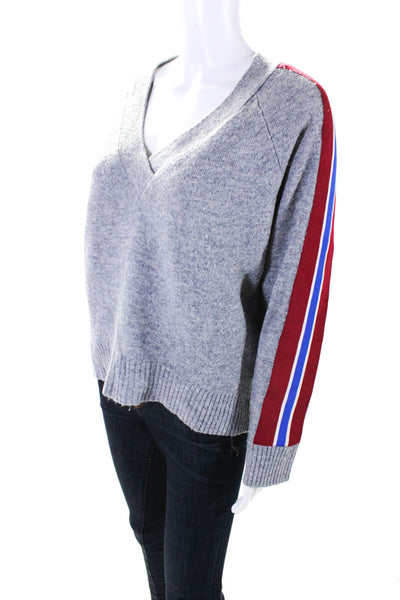 Sandro Women's V-Neck Long Sleeves Pullover Ribbed Hem Sweater Gray Size M