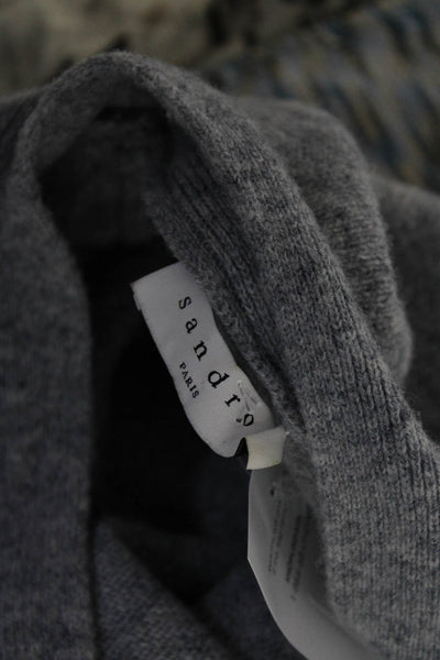Sandro Women's V-Neck Long Sleeves Pullover Ribbed Hem Sweater Gray Size M