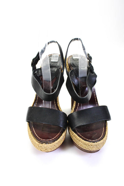 Christian Louboutin Womens Leather Platform Espadrille Heels Black Tan Size 10