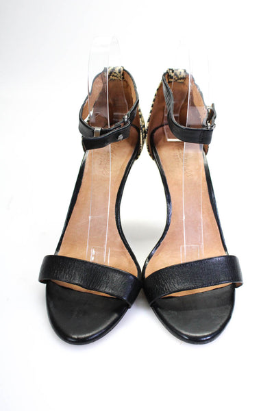 Madewell Womens Woven Stripe Leather Ankle Strap Stiletto Heels Black Tan Size 9