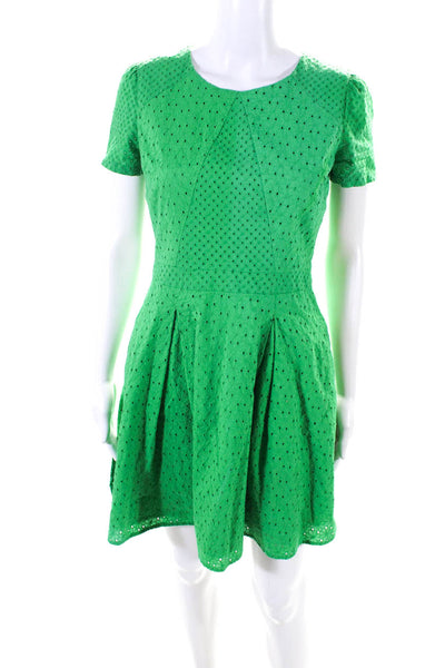 Cynthia Rowley Womens Cotton Textured Pleated Zip Fit & Flare Dress Green Size 2