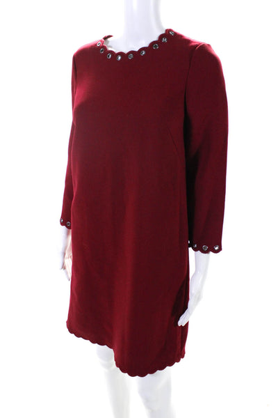 Kate Spade Womens Grommet Studded Asymmetrical Zip Long Sleeve Dress Red Size 2