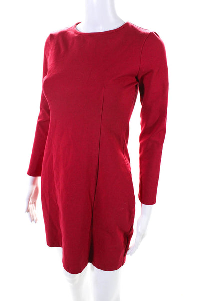 J Crew Womens Round Neck Darted Long Sleeve Zipped Sheath Dress Red Size 2