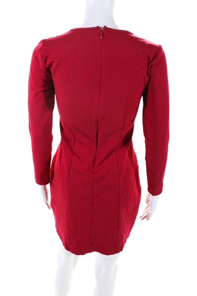 J Crew Womens Round Neck Darted Long Sleeve Zipped Sheath Dress Red Size 2