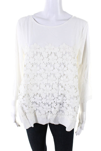 J Crew Womens Jersey Knit Floral Lace Scoop Neck Blouse Top White Size XL