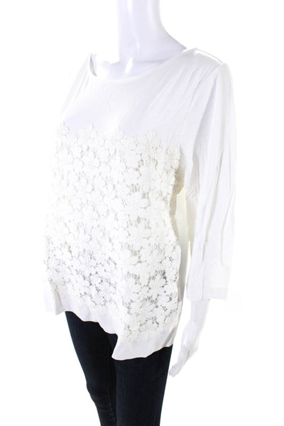 J Crew Womens Jersey Knit Floral Lace Scoop Neck Blouse Top White Size XL