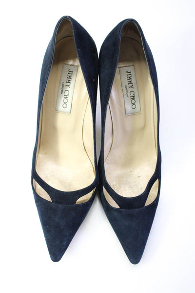 Jimmy Choo Womens Suede Pointed Toe Cut Out Pumps Blue Size 38 8