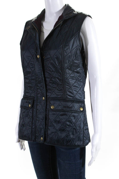 Barbour Womens Button Front Mock Neck Quilted Vest Jacket Navy Blue Size 6