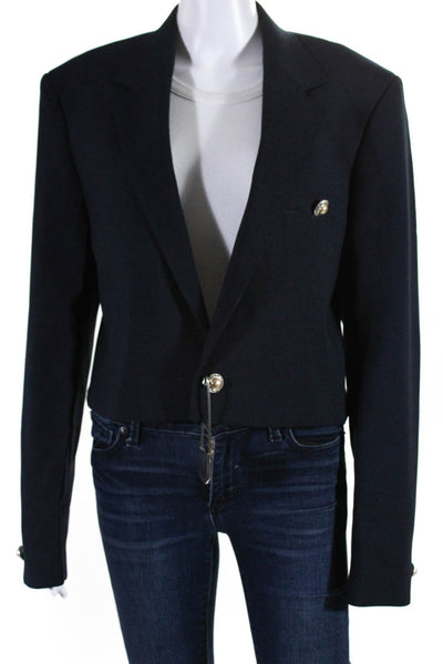 Reworked Womens Single Button Notched Lapel Cropped Blazer Jacket Navy IT 40L