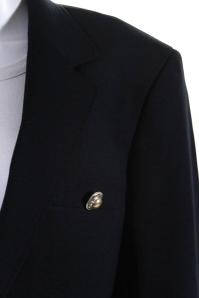 Reworked Womens Single Button Notched Lapel Cropped Blazer Jacket Navy IT 40L