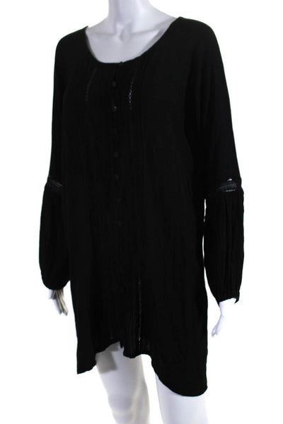 Auguste Womens Long Sleeve Button Front V Neck Shirt Dress Black Size 4