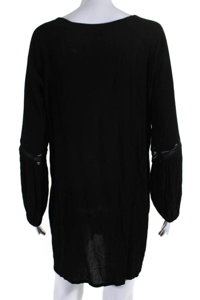 Auguste Womens Long Sleeve Button Front V Neck Shirt Dress Black Size 4