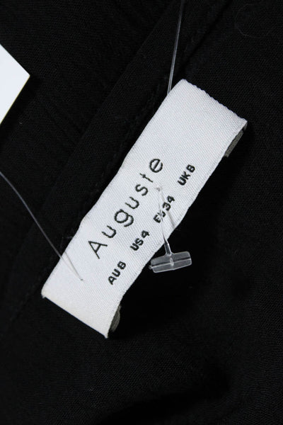 Auguste Womens Long Sleeve Button Front V Neck Shirt Dress Black Size 4