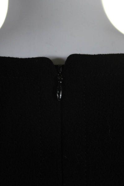 Prada Womens Back Zip Short Sleeve Scoop Neck Shift Dress Black Wool Size IT 38