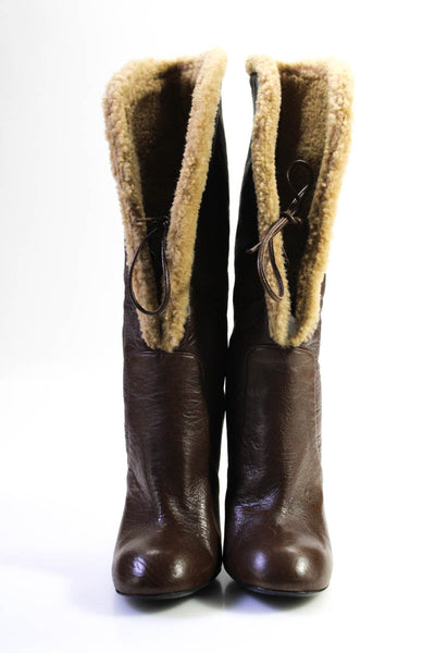 Sonia Rykiel Womens Block Heel Shearling Lined Knee High Boots Brown Leather 38