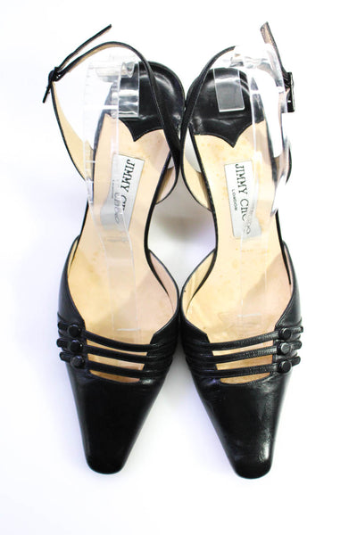 Jimmy Choo Womens Stiletto Pointed Square Toe Slingback Pumps Black Leather 39