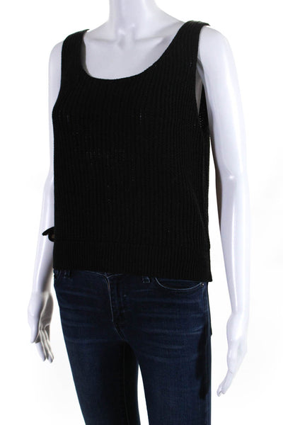 Vince Womens V Neck Cropped Sweater Tank Top Black Cotton Size Large