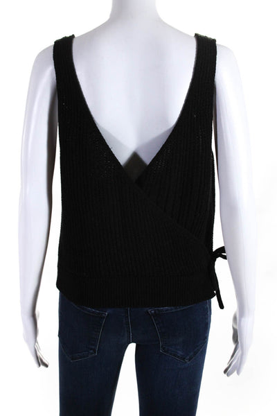 Vince Womens V Neck Cropped Sweater Tank Top Black Cotton Size Large