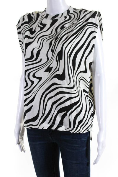 Sandro Womens Animal Print Crew Neck Tank Top White Black Cotton Size 1