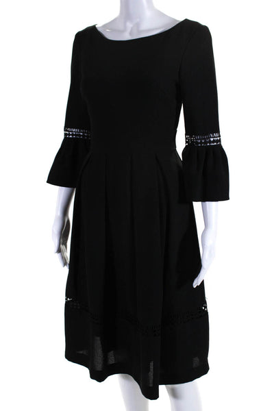 Eliza J Womens Crochet Trim Flare Sleeves Pleated Front A Line Dress Black Size