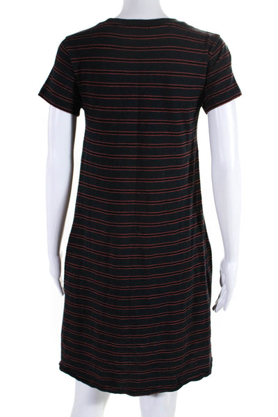 ATM Womens Short Sleeve Striped Crew Neck Tee Shirt Dress Black Red Size Medium