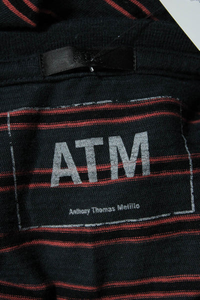 ATM Womens Short Sleeve Striped Crew Neck Tee Shirt Dress Black Red Size Medium