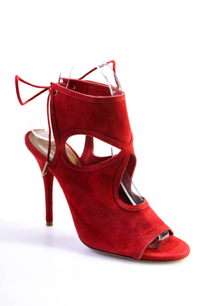 Aquazzura Womens Suede Lace-Up Tied Cut-Out Stiletto Heels Red Size EUR36.5