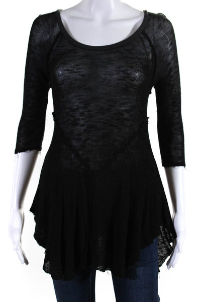 Free People Womens Asymmetrical Thin Knit Tunic Sweater Black Size Extra Small