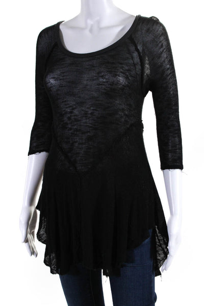 Free People Womens Asymmetrical Thin Knit Tunic Sweater Black Size Extra Small