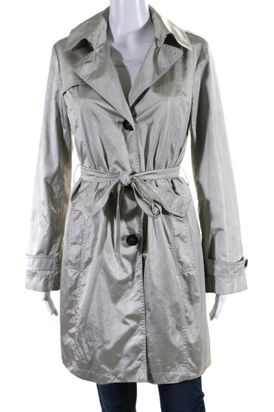 Cinzia Rocca Womens Long Satin Belted Trench Coat Jacket Gray Size 4