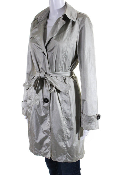 Cinzia Rocca Womens Long Satin Belted Trench Coat Jacket Gray Size 4