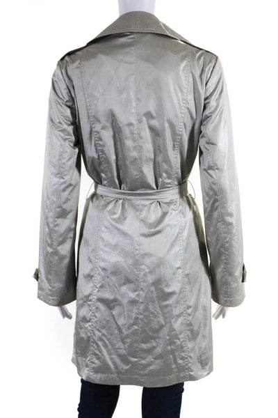 Cinzia Rocca Womens Long Satin Belted Trench Coat Jacket Gray Size 4