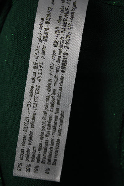 Zara Womens Metallic Knit Ruffled Long Sleeve Crew Neck Sweater Green Size S