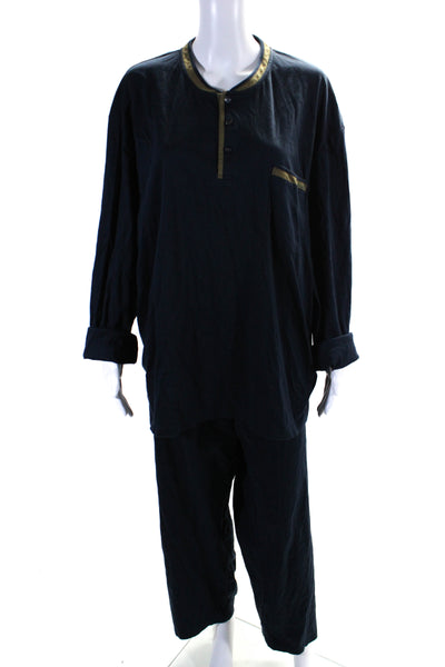 Calida Bodywear Mens Navy Blue Henley Sleep Shirt Pajama Set Size XXL