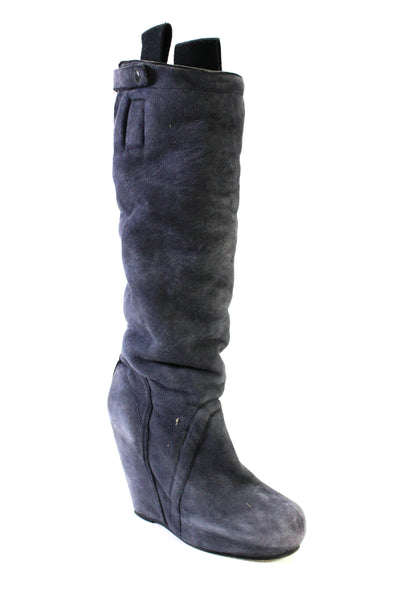 Rick Owens Womens Suede Knee High Pull On Wedge Boots Gray Size 41 11