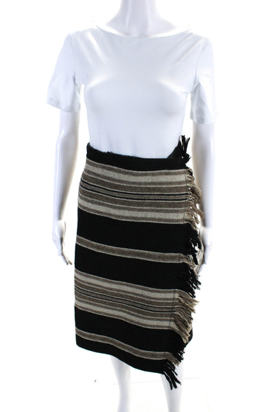 Isabel Marant Womens Wool Fringe Trim Striped Midi Skirt Black Size 34