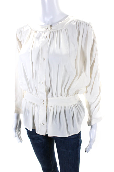 Frame Womens Dolman Sleeve Gathered Button Down Blouse White Size XS