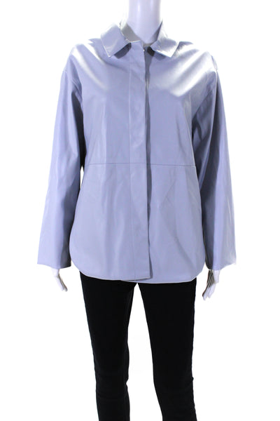 Oscar The Collection Women's Button Up Faux Leather Blouse Light  Blue Size 38