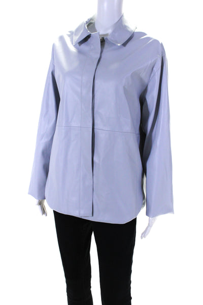 Oscar The Collection Women's Button Up Faux Leather Blouse Light  Blue Size 38