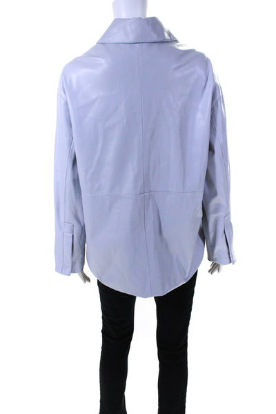 Oscar The Collection Women's Button Up Faux Leather Blouse Light  Blue Size 38