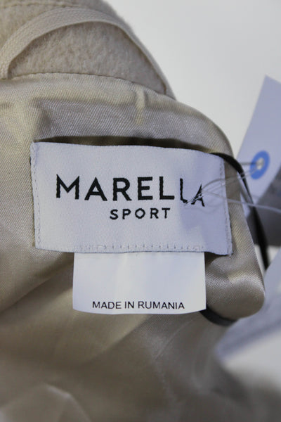Marella Sport Women's Long Sleeves Fringe Hem Belted Coat Beige Size 12