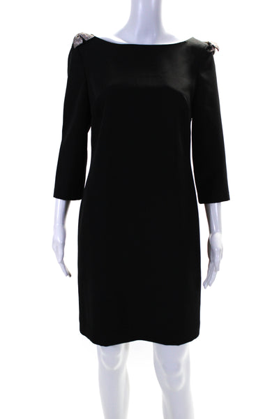 Trina Turk Women's Round Neck Embellish Shift Mini Gora Dress Black Size 4