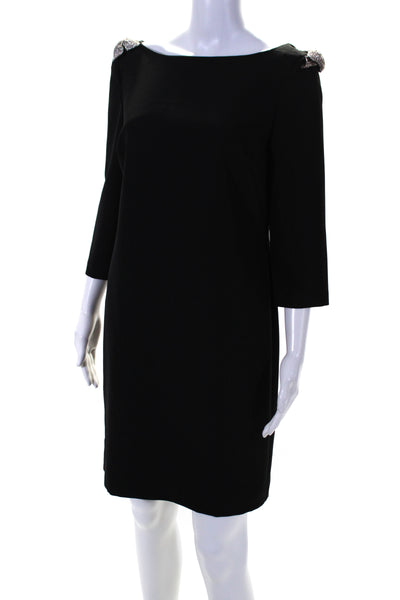 Trina Turk Women's Round Neck Embellish Shift Mini Gora Dress Black Size 4