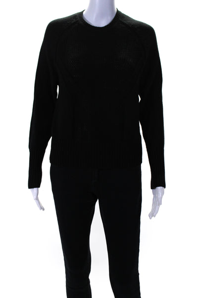 Athleta Womens Open Knit Crew Neck Long Sleeved Pullover Sweater Black Size XS