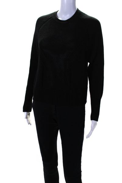 Athleta Womens Open Knit Crew Neck Long Sleeved Pullover Sweater Black Size XS